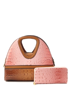 Fashion Faux Leather Croc Tote Bag + Wallet CY-8562W PINK